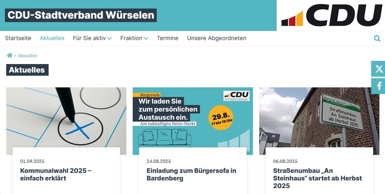 CDU-Stadtverband Würselen: Aktuelle Meldungen zu Kommunalwahl, Bürgertreffen und Straßenumbau-Projekt.